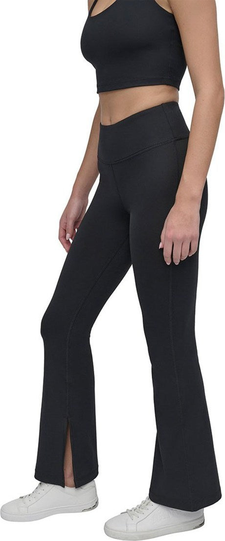 DKNY High Waist Flare Leggings with Slit Black (DP5P3387BLK) Women