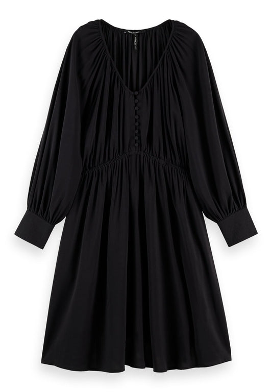 Shorter length dress with gathers in Ecovero Viscose Women
