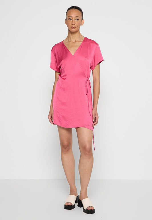 American Vintage v neck short sleeves fitted midi wrap dress Pink (ZZO2K1X99-J00) Women