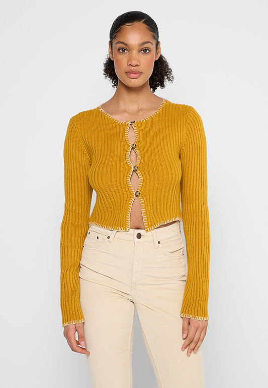 BDG Urban Outfitters Cut Out Stitch Cardi Yellow (QX721I024-E11) Women