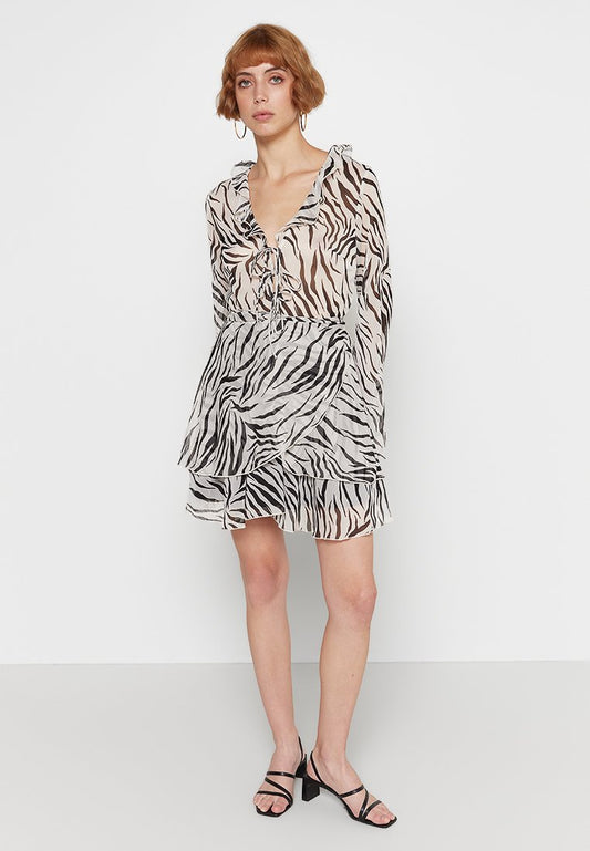 NA-KD Tie Front Babylock Mini Dress-Zebra (ZZO20MC05-Q00) Kids