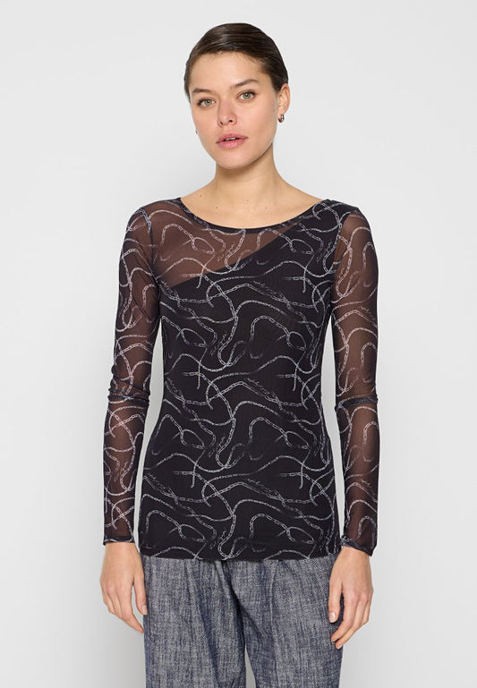 KARL LAGERFELD AOP MESH TOP WITH LS Black (ZZO2Q1162-Q00) Women