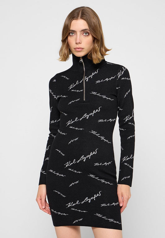 FITTED JACQUARD ZIP KNIT DRESS Women