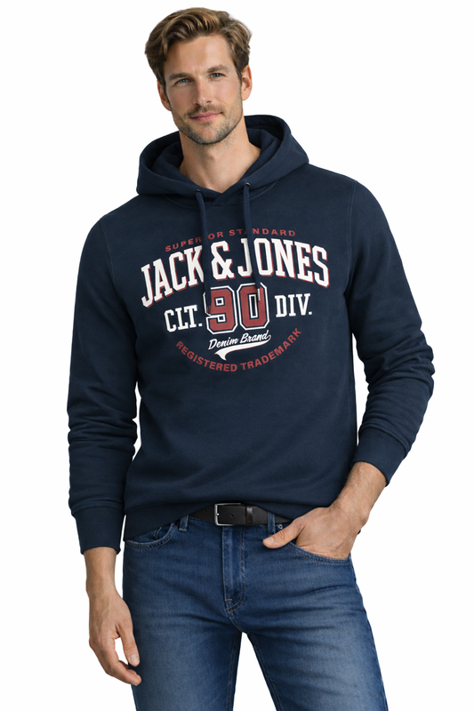 JACK&JONES Sweatshirt With Hood JJELOGO SWEAT HOOD 2 COL 24/25 NOOS 12255617 NAVY (9197) Men