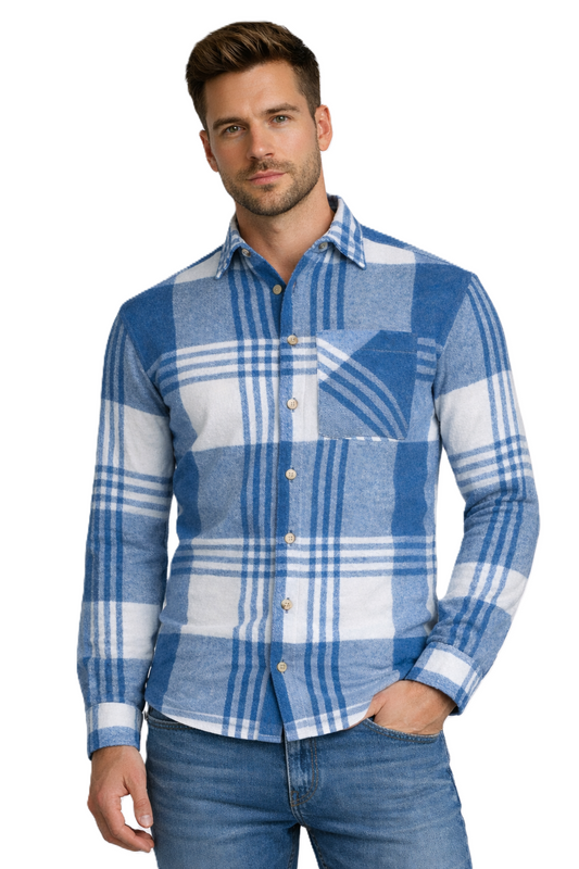 PLUS POSH Shirt Men's Blue White (8976) Men