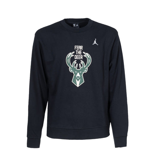 Jordan Sweatshirt Milwaukee Bucks Jumpman Crew Courtside Statement Black (JR-EY2B7NBG3-BCK) Kids