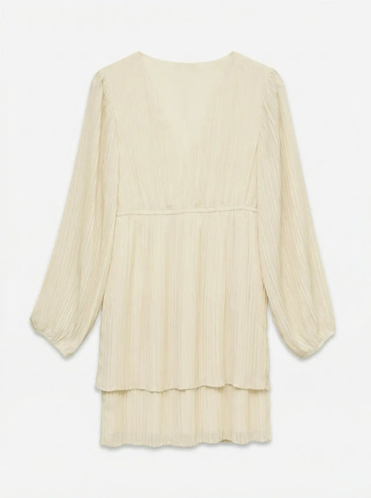 Dora Long Sleeve V-Neck Short Dress Exp White Swan (10353949) Women